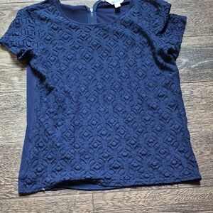 Market & Spruce Blue Textured Short Sleeve Blouse
